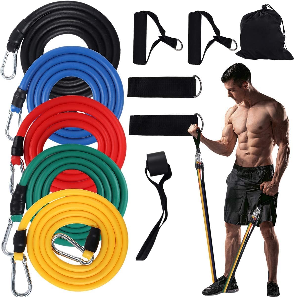 Power Resistance Bands for Workout for Women & Men (11pcs), Exercise Bands for Home and Gym Workouts.