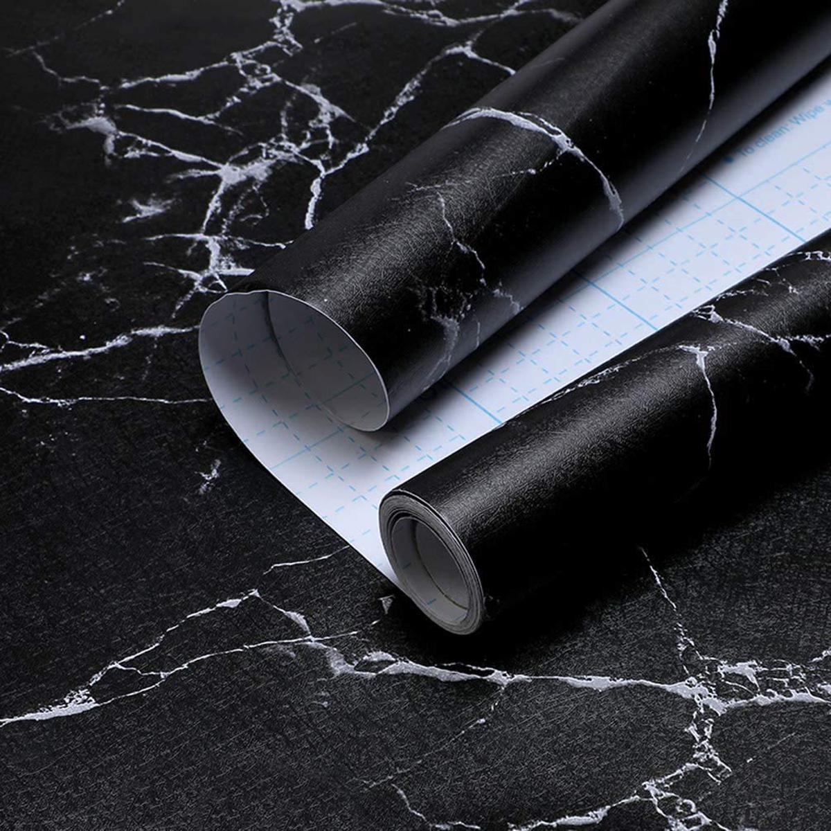 Wallpaper stickers for kitchen, marble foil sheet, wallpaper vinyl sheet, oil proof and waterproof, Wall stickers heat resistant (2 M White and black)