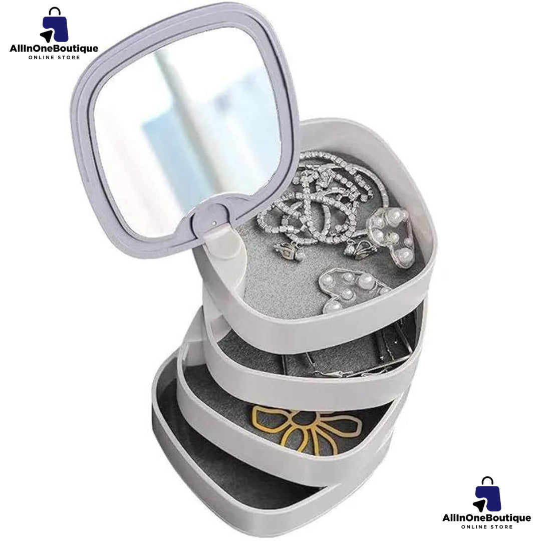 Rotating Jewelry Storage Box 4 Layers high quality Portable Travel Jewelry Holder Jewelry Accessory Organizer with mirror and new design with layers Bracelets Rings Earrings Holder for girl and women