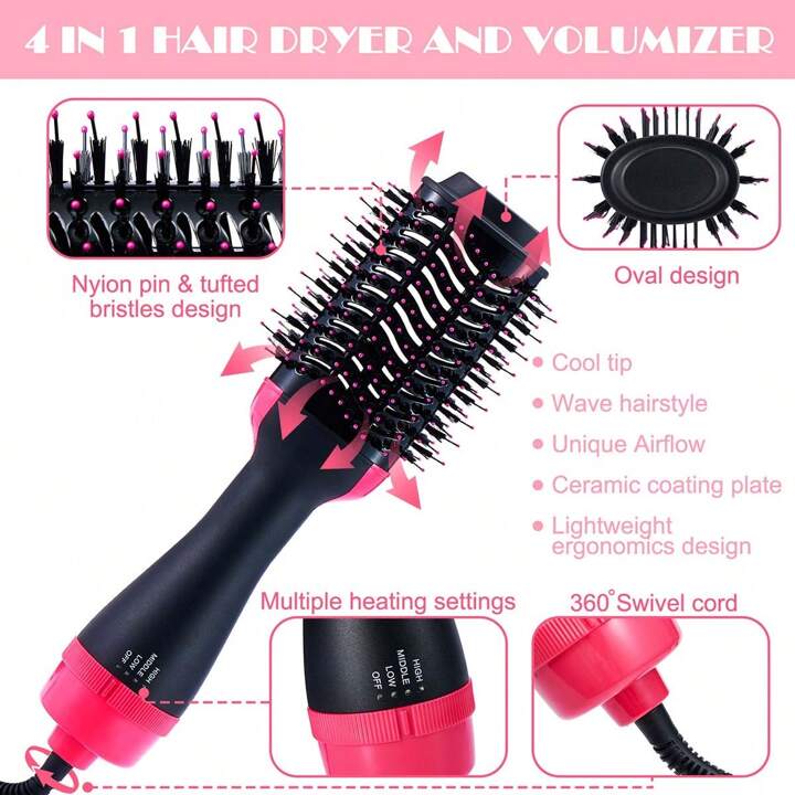 Hair Dryer 3-in-1 Hot Air Brush Hair Styling Machine Brush for Women Fast Drying Styling Straightening Curling Hair Brush Set Suitable for All Hair Types