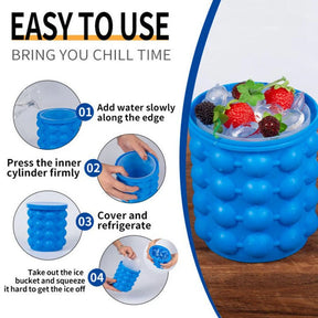 Ice Cube Mold, Large Silicone Ice Bucket, 2 in 1 Ice Cube Maker, Round Portable for Frozen Whiskey Cocktail Beverages