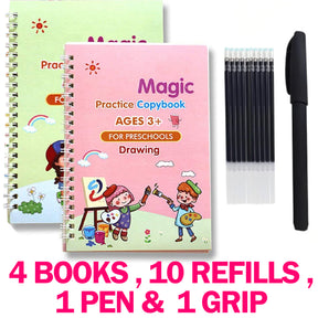 4 Pc Magic Writing Books for Kids, Magic Groove Practice Copybook, Reusable Grooved Handwriting Workbooks.