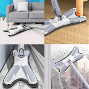 X-Type Flat Floor Mop with Replace Cloth Heads 360 Degree Squeeze Mop Hand-Free