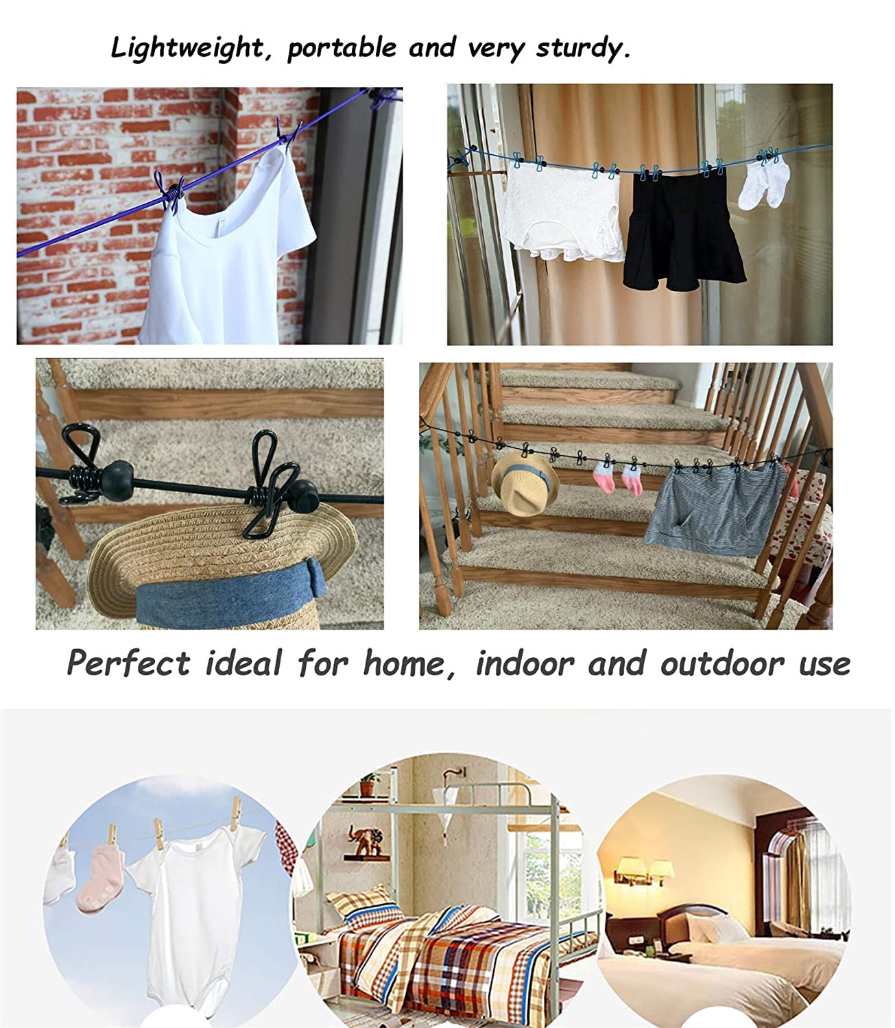 Portable Clothesline with 12 Clothespins