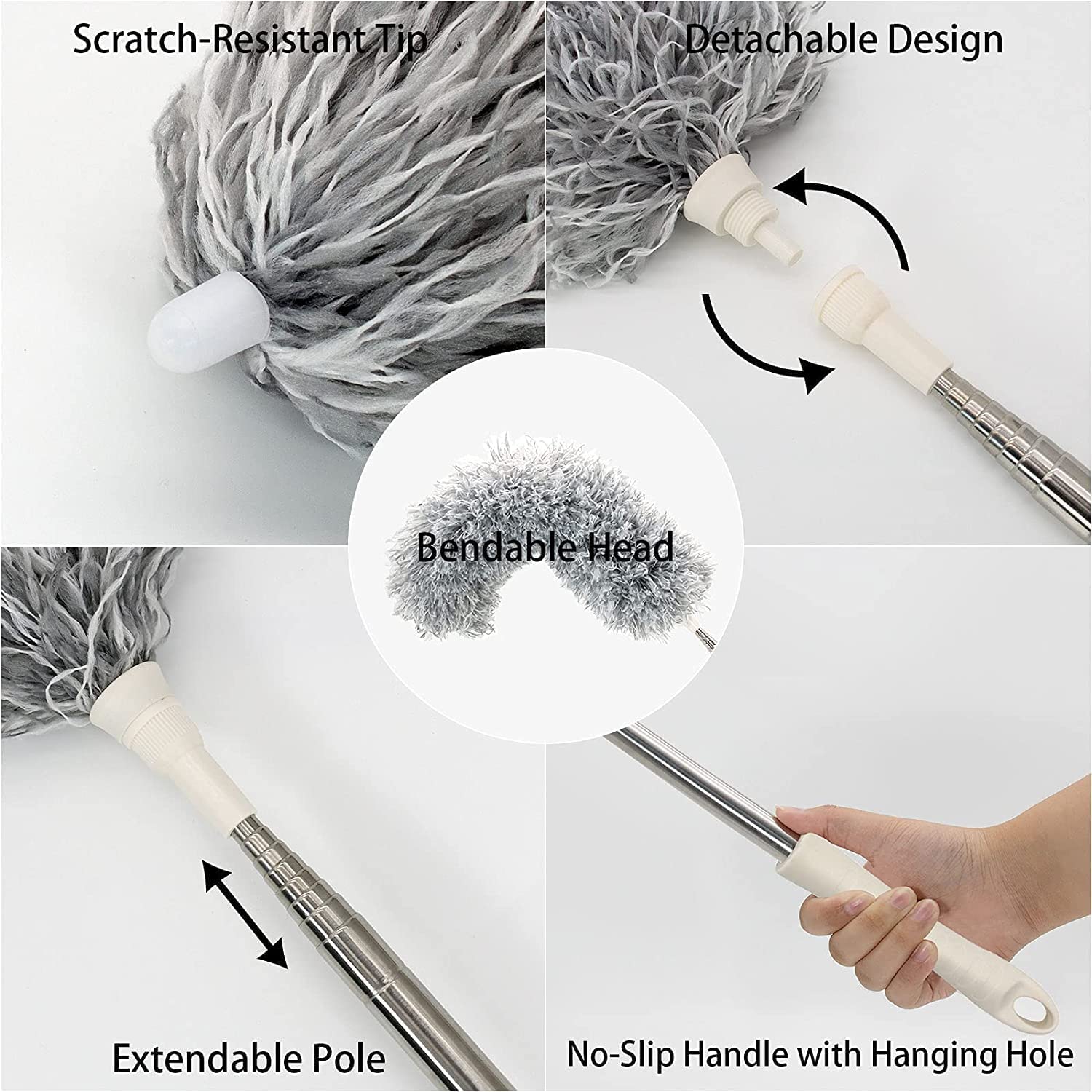 Microfiber Feather Duster Extendable Cobweb Duster with 100 inches Extra Long Pole,