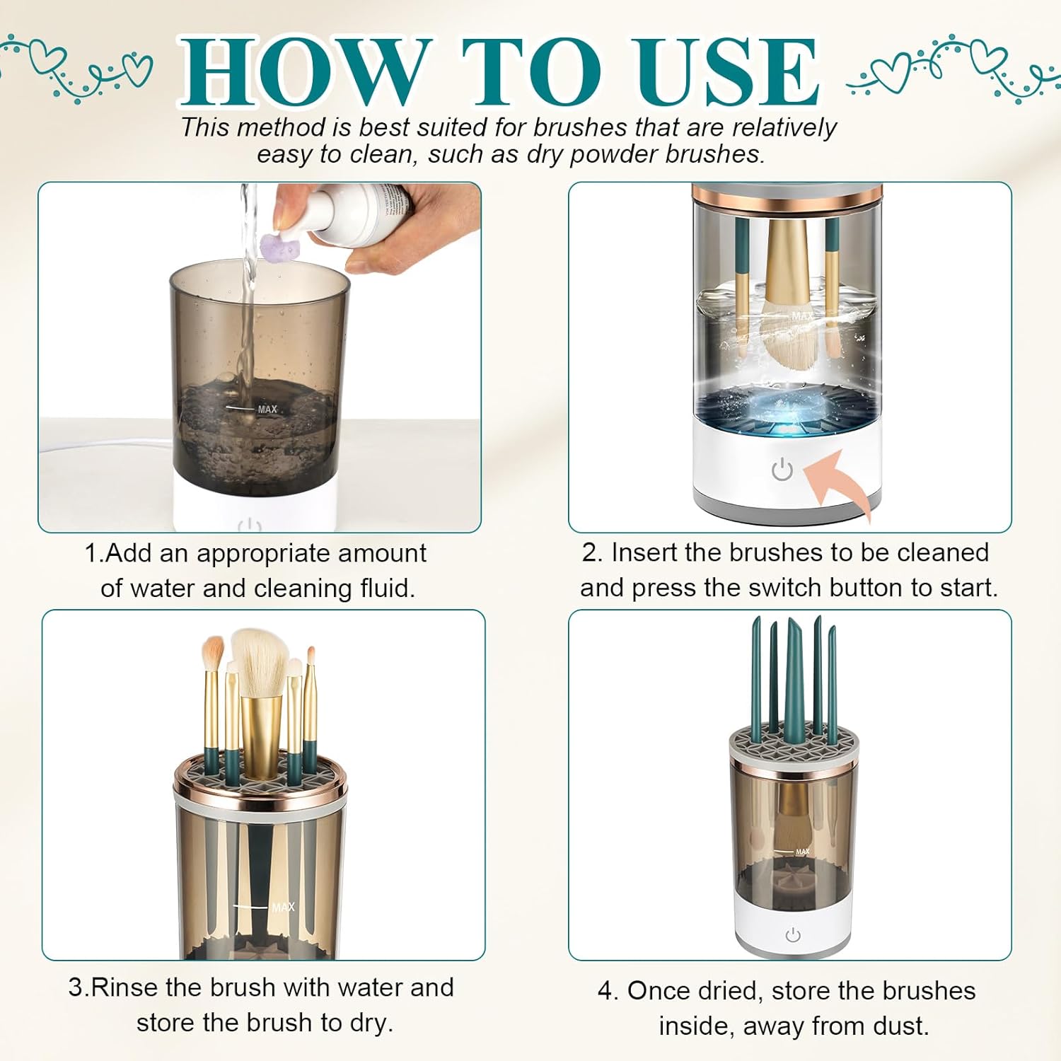 Makeup Brush Cleaner Automatic Spinning for All Size Beauty Makeup Brush Set, Eyeshadow, Blush Brush