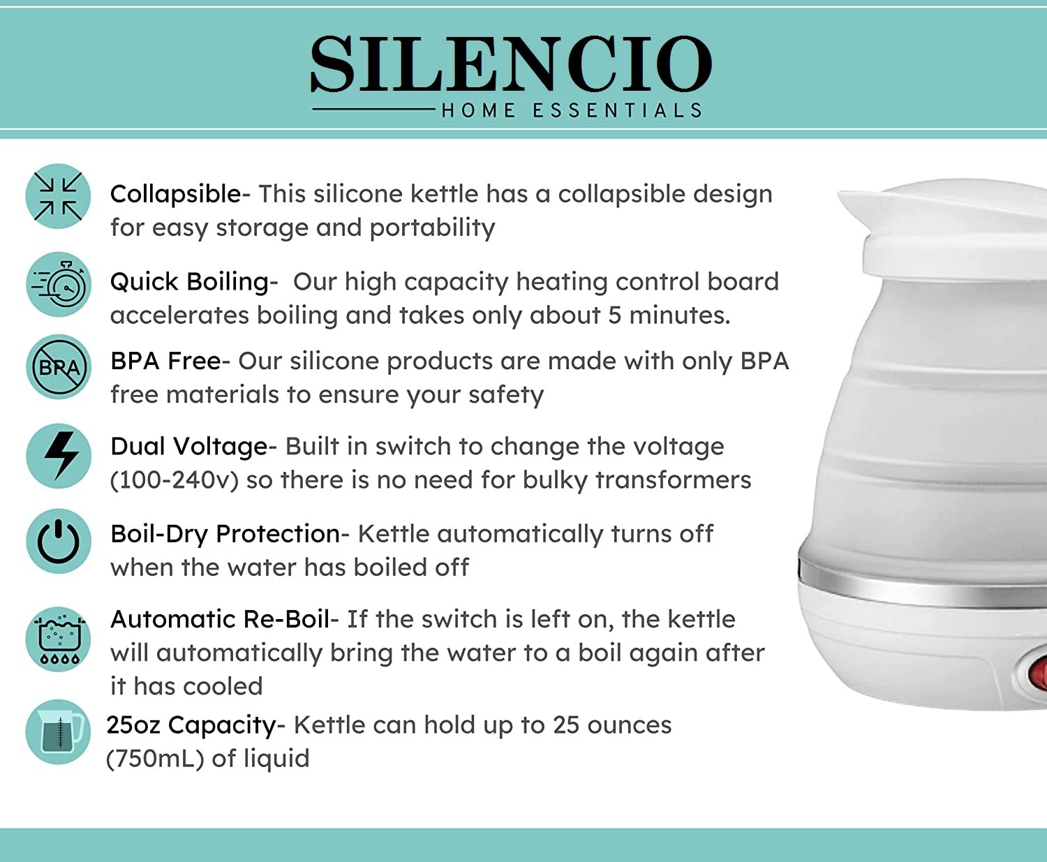Foldable And Portable Teapot Water Heater Electric Kettle For Travel And Home