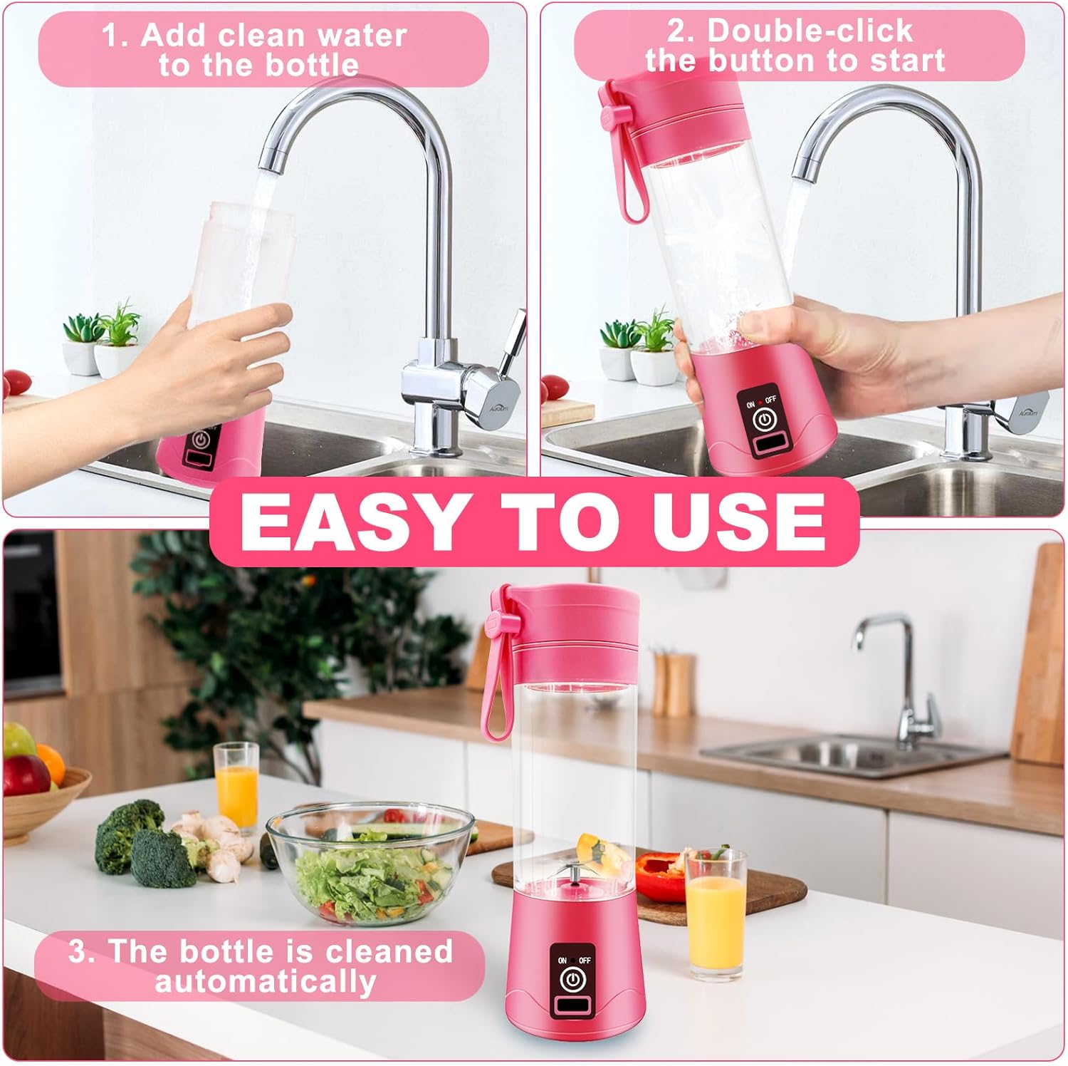 Portable Blender with USB Rechargeable Mini Fruit Juice Mixer, Personal Size Blender