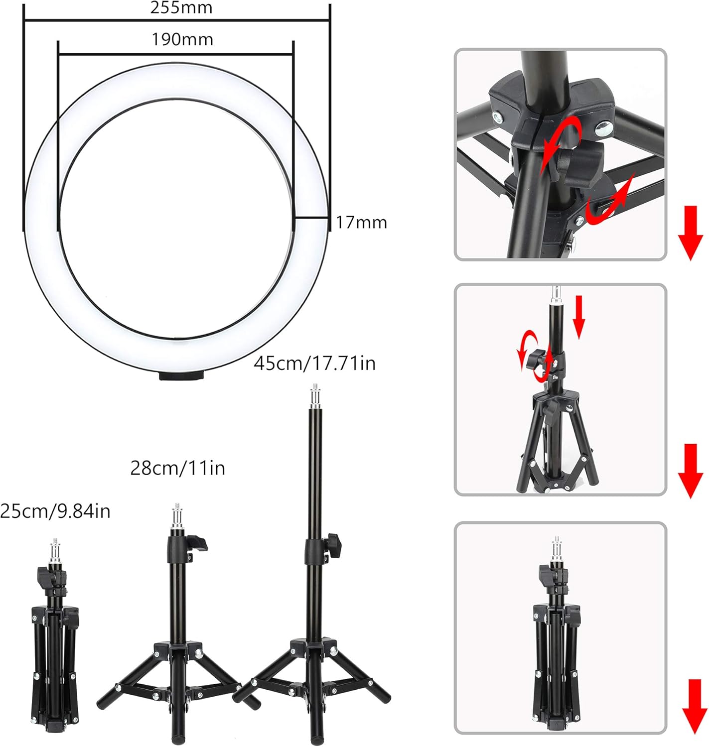 3 Shades Ring Light LED 26cm Photography Lighting Video Studio Live Selfie Makeup Ring light (Set)