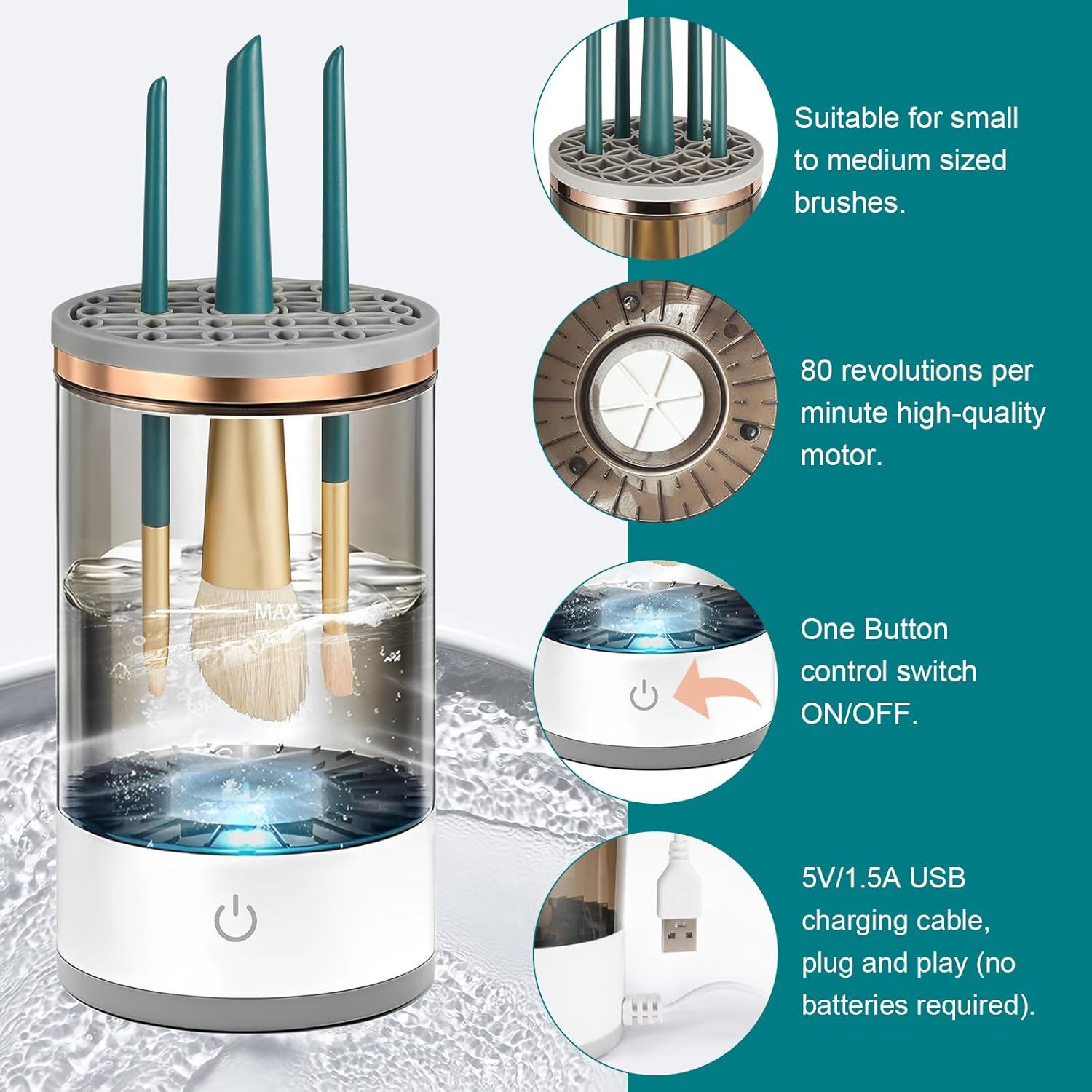 Makeup Brush Cleaner Automatic Spinning for All Size Beauty Makeup Brush Set, Eyeshadow, Blush Brush