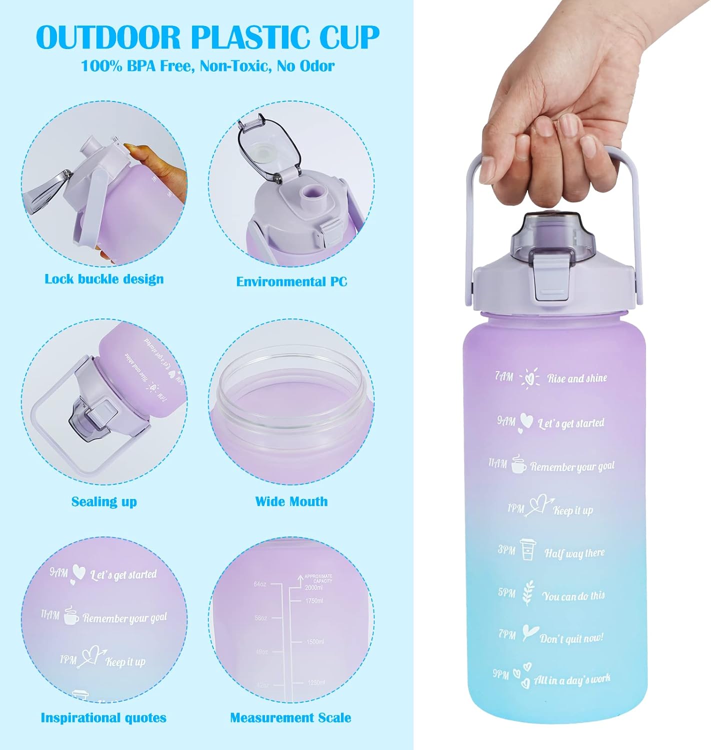 1pes Large 900ml  Water Drinks Bottle Leakproof Sports Water Bottles with Handle for Fitness, Outdoor, Cycling, Gym, School & Office