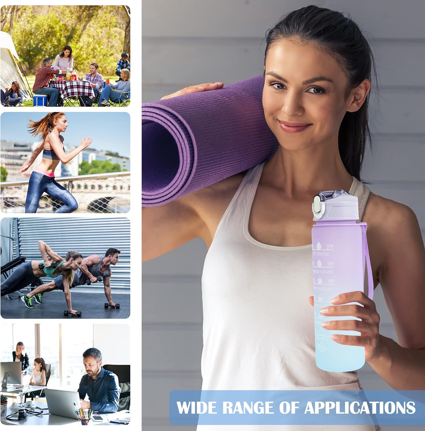 1pes Large 900ml  Water Drinks Bottle Leakproof Sports Water Bottles with Handle for Fitness, Outdoor, Cycling, Gym, School & Office