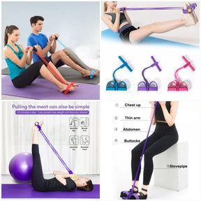 Tummy Trimmer- Foot Pedal Resistance Band Elastic Sit-up Pull Rope Yoga Fitness Gym – Elastic Pull Ropes Tummy Trimmer (random Colors)