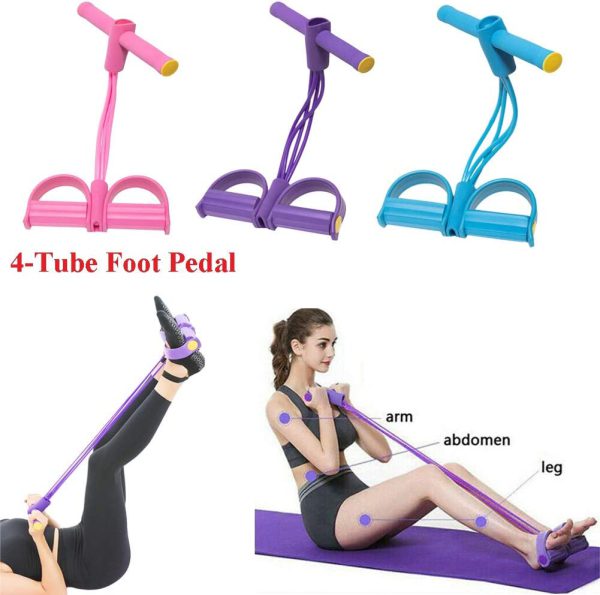 Tummy Trimmer- Foot Pedal Resistance Band Elastic Sit-up Pull Rope Yoga Fitness Gym – Elastic Pull Ropes Tummy Trimmer (random Colors)