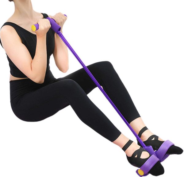 Tummy Trimmer- Foot Pedal Resistance Band Elastic Sit-up Pull Rope Yoga Fitness Gym – Elastic Pull Ropes Tummy Trimmer (random Colors)