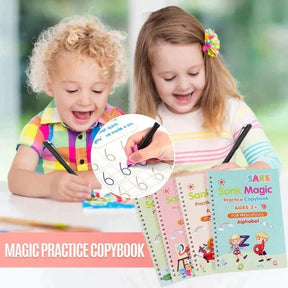 4 Pc Magic Writing Books for Kids, Magic Groove Practice Copybook, Reusable Grooved Handwriting Workbooks.