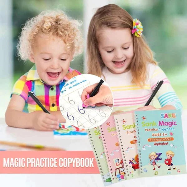 4 Pc Magic Writing Books for Kids, Magic Groove Practice Copybook, Reusable Grooved Handwriting Workbooks.