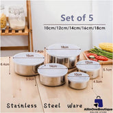 [Set of 5] Stackable Stainless Steel Snack Food Storage Containers With Lids, Leakproof Clear Lids For Lunch