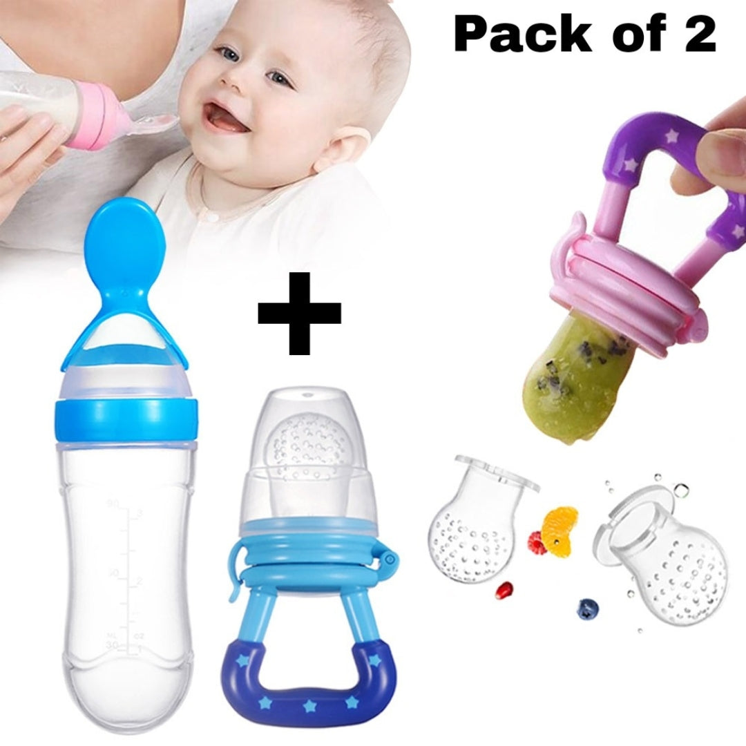 2 in 1 Pacifier and Spoon Feeder Silicone Baby Feeding Spoon Food Dispensing Weaning Feeder - Color May Vary