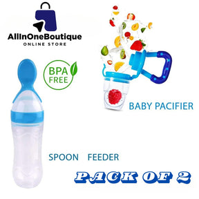 2 in 1 Pacifier and Spoon Feeder Silicone Baby Feeding Spoon Food Dispensing Weaning Feeder - Color May Vary