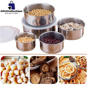 [Set of 5] Stackable Stainless Steel Snack Food Storage Containers With Lids, Leakproof Clear Lids For Lunch