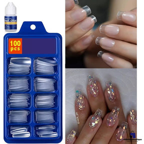 Artificial Reusable Nails Set With One 3gm Nail Glue, Perfect For Nails Extension -100 Nails & One Nail Glue(3gm) FREE