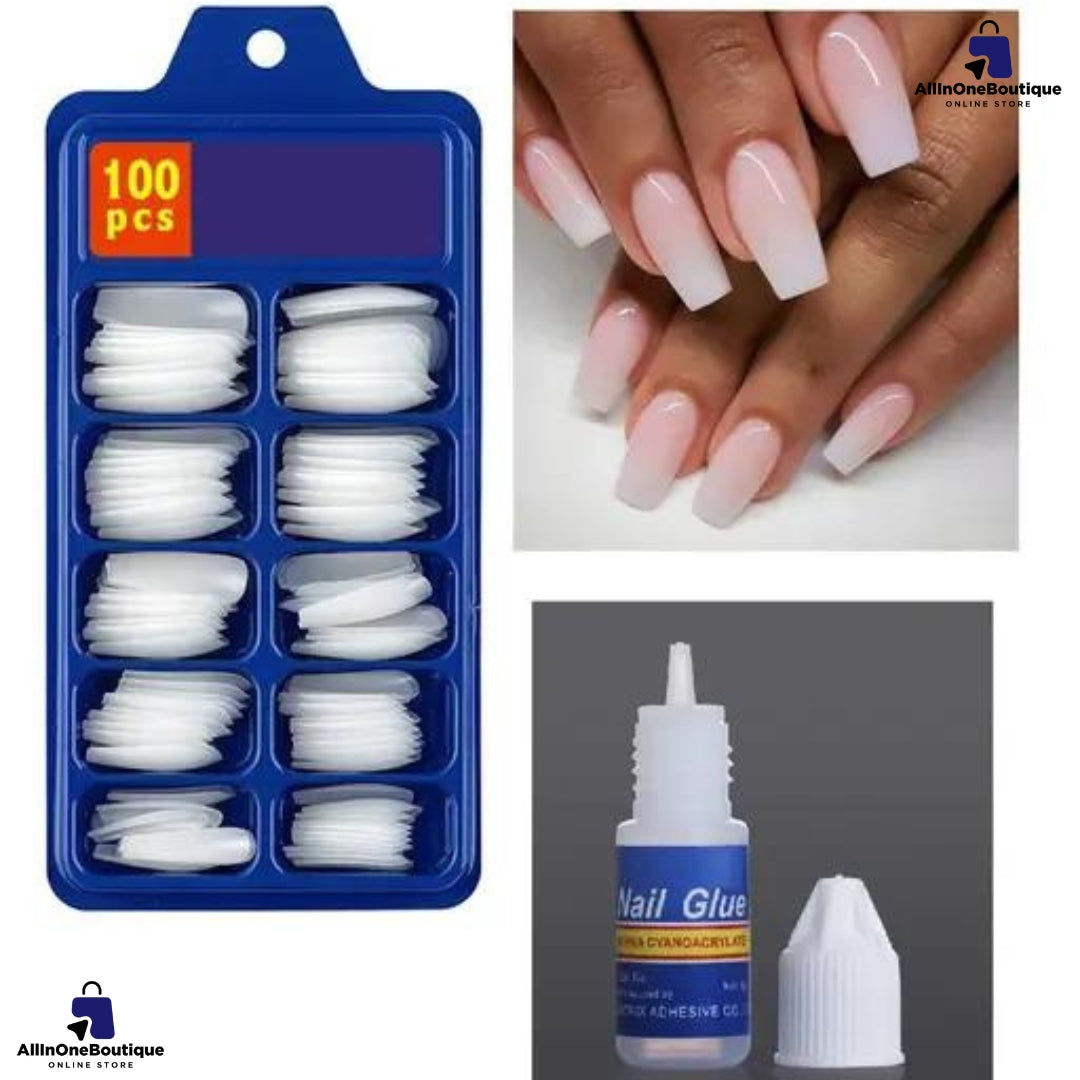 Artificial Reusable Nails Set With One 3gm Nail Glue, Perfect For Nails Extension -100 Nails & One Nail Glue(3gm) FREE