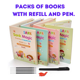 4 Pc Magic Writing Books for Kids, Magic Groove Practice Copybook, Reusable Grooved Handwriting Workbooks.