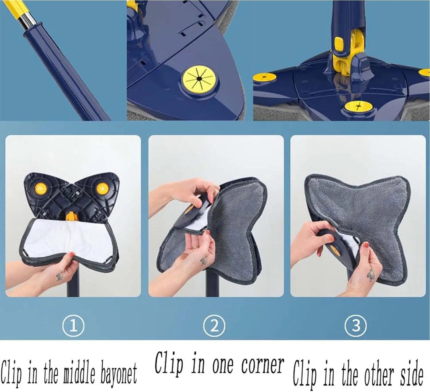 Four Leaf Clover Shaped 360 Degree Rotatable Adjustable Cleaning Mop, Wet and Dry Mop for Ceilings, Corners, Glass Bonsem