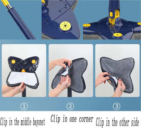 Four Leaf Clover Shaped 360 Degree Rotatable Adjustable Cleaning Mop, Wet and Dry Mop for Ceilings, Corners, Glass Bonsem