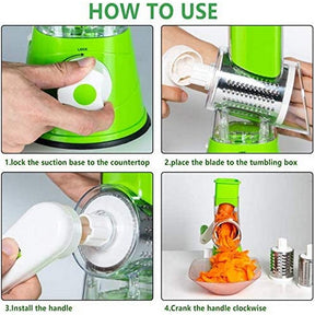 3 in 1 Shredder Slicer Grinder for Cucumber Nut Potato Carrot Cheese, Vegetable Salad Shooter Green