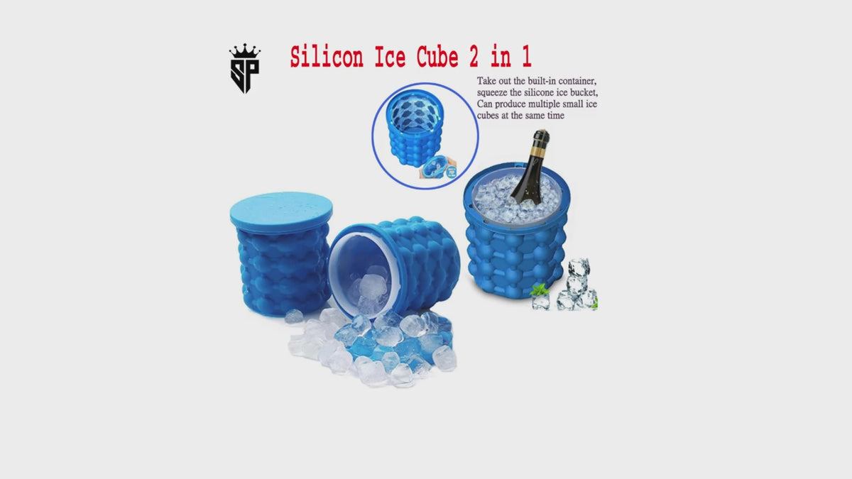 Ice Cube Mold, Large Silicone Ice Bucket, 2 in 1 Ice Cube Maker, Round Portable for Frozen Whiskey Cocktail Beverages