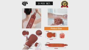 3 Pieces Bath Shower Sponge Set for Cleaning Body, Bath Back Scrubber, Exfoliating Gloves, Honeycomb Sponge.